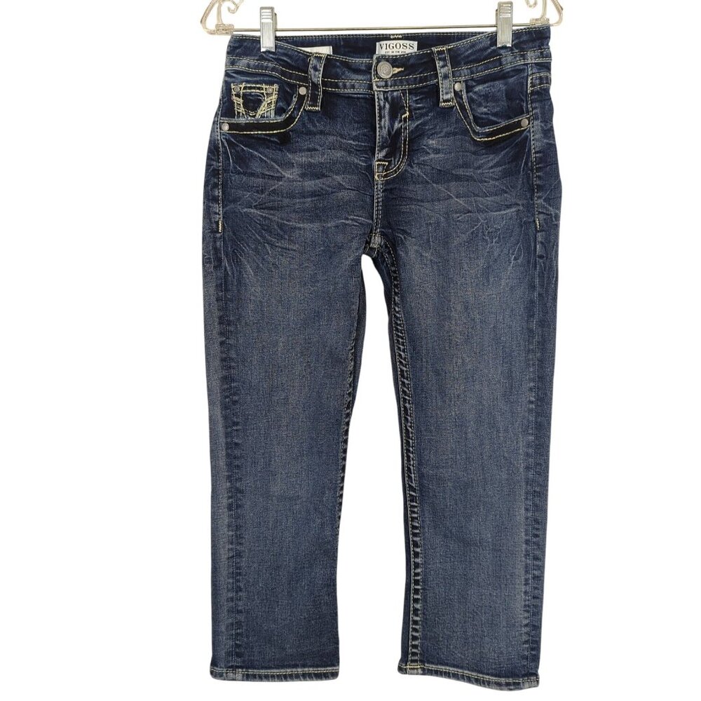 Vigoss Denim Capri Jeans‎ size 4 With Embroidered Pockets & Sequins Details
